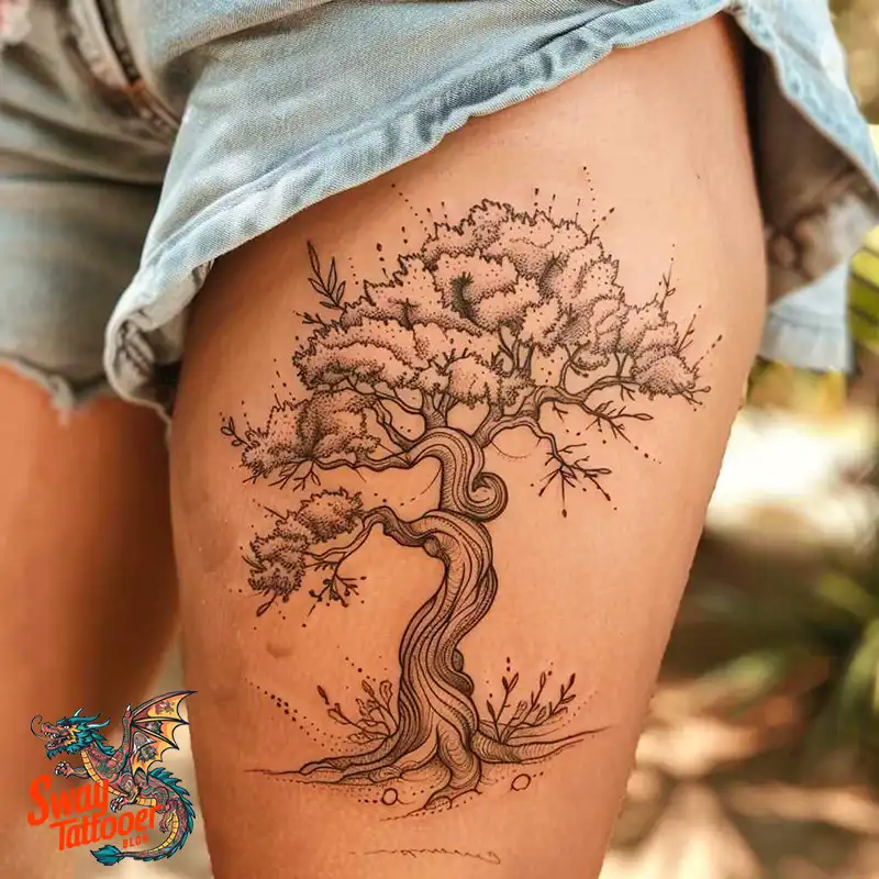100 Tree on Thigh Tattoo Designs: Nature's Beauty on Skin 46 Tree on Thigh Tattoo
