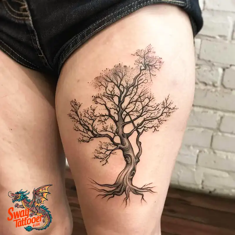 100 Tree on Thigh Tattoo Designs: Nature's Beauty on Skin 44 Tree on Thigh Tattoo