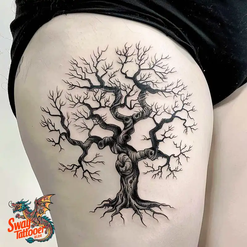 100 Tree on Thigh Tattoo Designs: Nature's Beauty on Skin 43 Tree on Thigh Tattoo