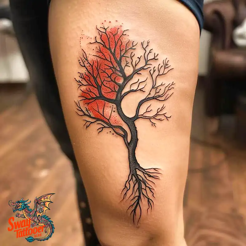 100 Tree on Thigh Tattoo Designs: Nature's Beauty on Skin 41 Tree on Thigh Tattoo