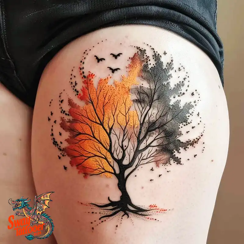 100 Tree on Thigh Tattoo Designs: Nature's Beauty on Skin 40 Tree on Thigh Tattoo