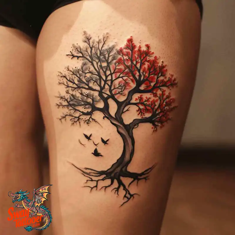 100 Tree on Thigh Tattoo Designs: Nature's Beauty on Skin 39 Tree on Thigh Tattoo