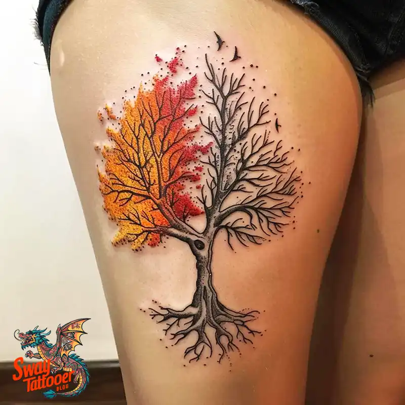 100 Tree on Thigh Tattoo Designs: Nature's Beauty on Skin 38 Tree on Thigh Tattoo