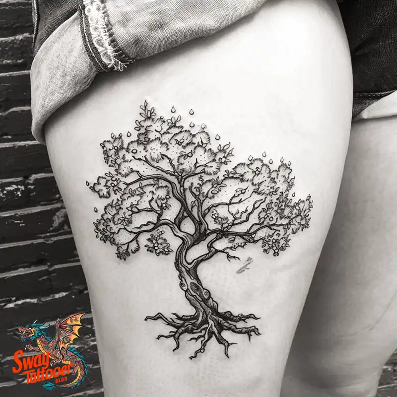100 Tree on Thigh Tattoo Designs: Nature's Beauty on Skin 37 Tree on Thigh Tattoo