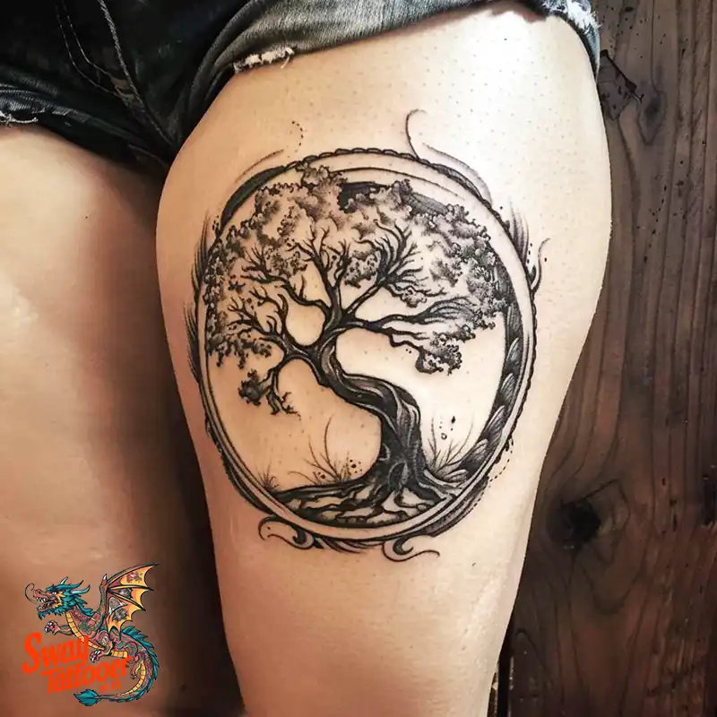 100 Tree on Thigh Tattoo Designs: Nature's Beauty on Skin 36 Tree on Thigh Tattoo