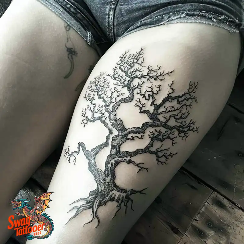 100 Tree on Thigh Tattoo Designs: Nature's Beauty on Skin 35 Tree on Thigh Tattoo