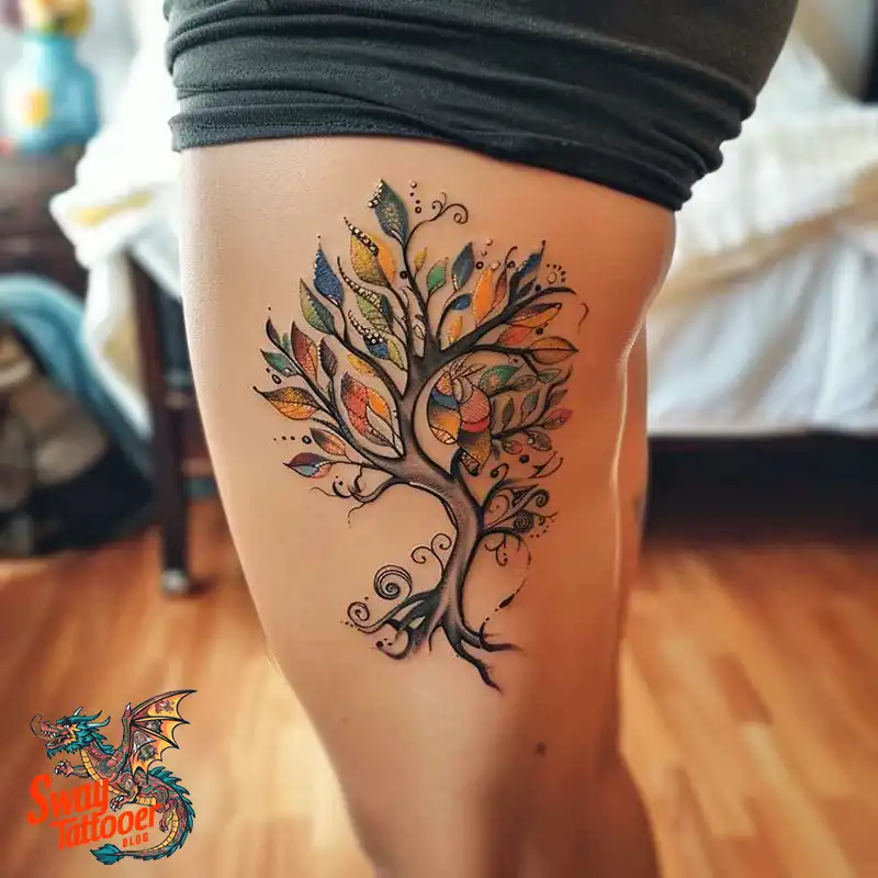 100 Tree on Thigh Tattoo Designs: Nature's Beauty on Skin 34 Tree on Thigh Tattoo