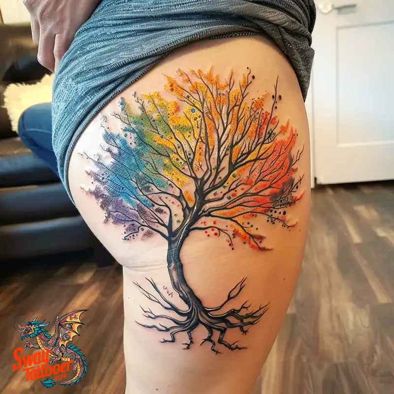 100 Tree on Thigh Tattoo Designs: Nature's Beauty on Skin 33 Tree on Thigh Tattoo