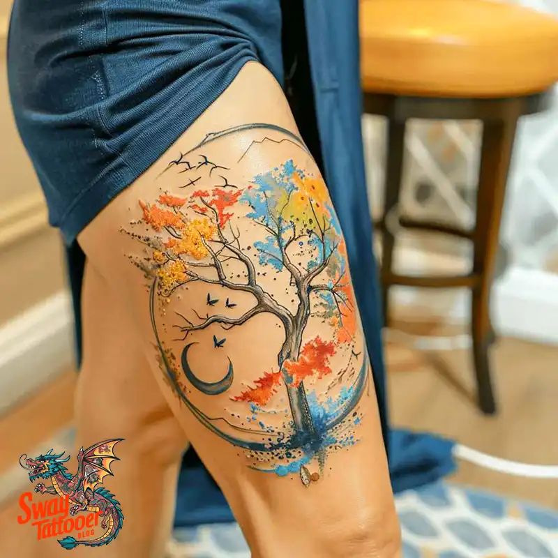 100 Tree on Thigh Tattoo Designs: Nature's Beauty on Skin 32 Tree on Thigh Tattoo