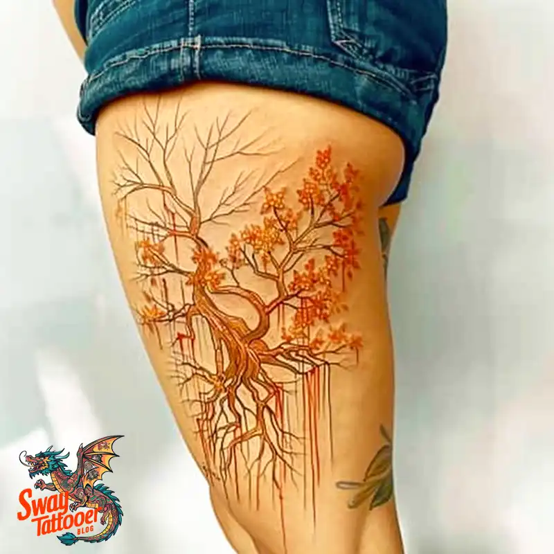 100 Tree on Thigh Tattoo Designs: Nature's Beauty on Skin 31 Tree on Thigh Tattoo