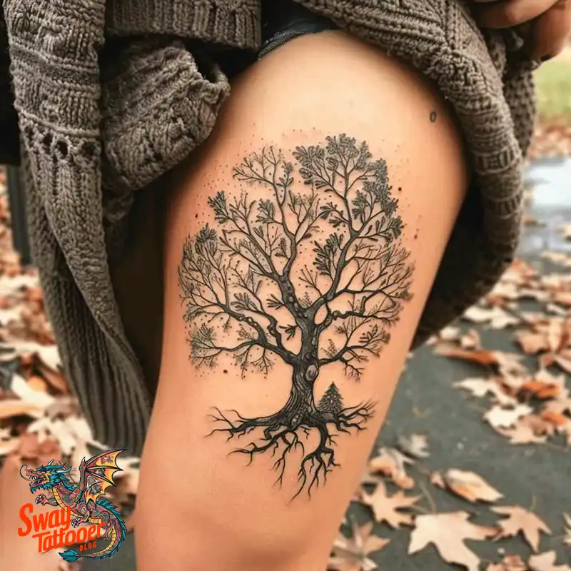 100 Tree on Thigh Tattoo Designs: Nature's Beauty on Skin 27 Tree on Thigh Tattoo