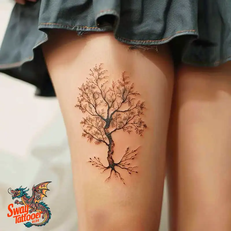 100 Tree on Thigh Tattoo Designs: Nature's Beauty on Skin 28 Tree on Thigh Tattoo