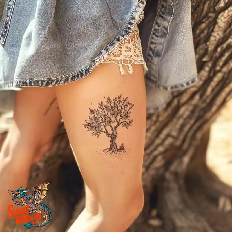 100 Tree on Thigh Tattoo Designs: Nature's Beauty on Skin 29 Tree on Thigh Tattoo