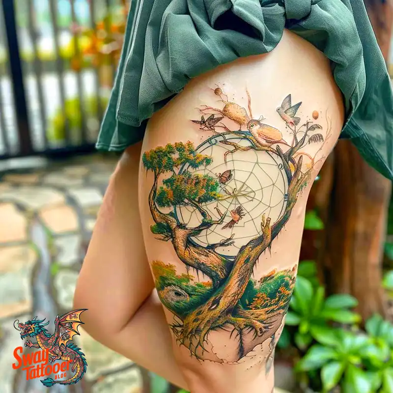100 Tree on Thigh Tattoo Designs: Nature's Beauty on Skin 23 Tree on Thigh Tattoo