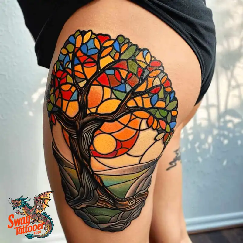 100 Tree on Thigh Tattoo Designs: Nature's Beauty on Skin 17 Tree on Thigh Tattoo