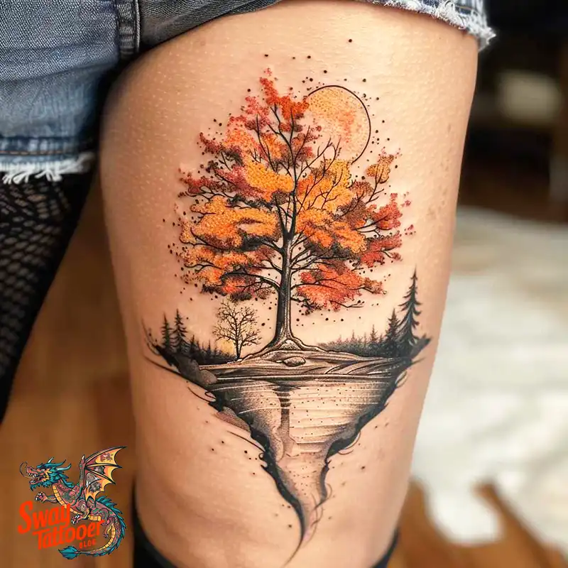 100 Tree on Thigh Tattoo Designs: Nature's Beauty on Skin 81 Tree on Thigh Tattoo