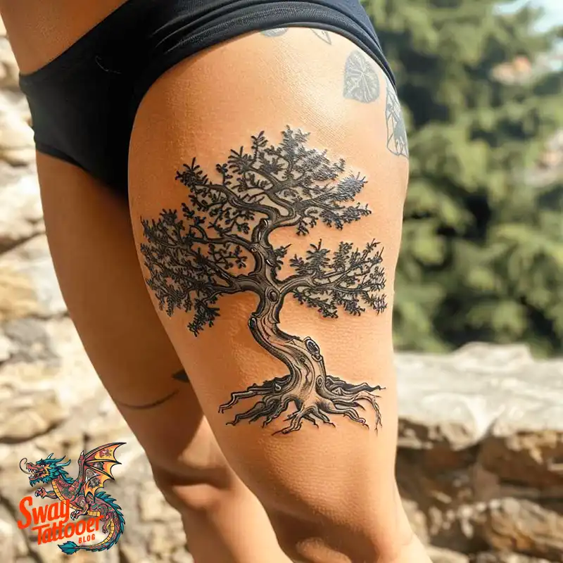 100 Tree on Thigh Tattoo Designs: Nature's Beauty on Skin 12 Tree on Thigh Tattoo