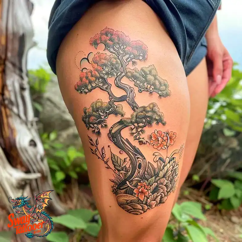 100 Tree on Thigh Tattoo Designs: Nature's Beauty on Skin 11 Tree on Thigh Tattoo
