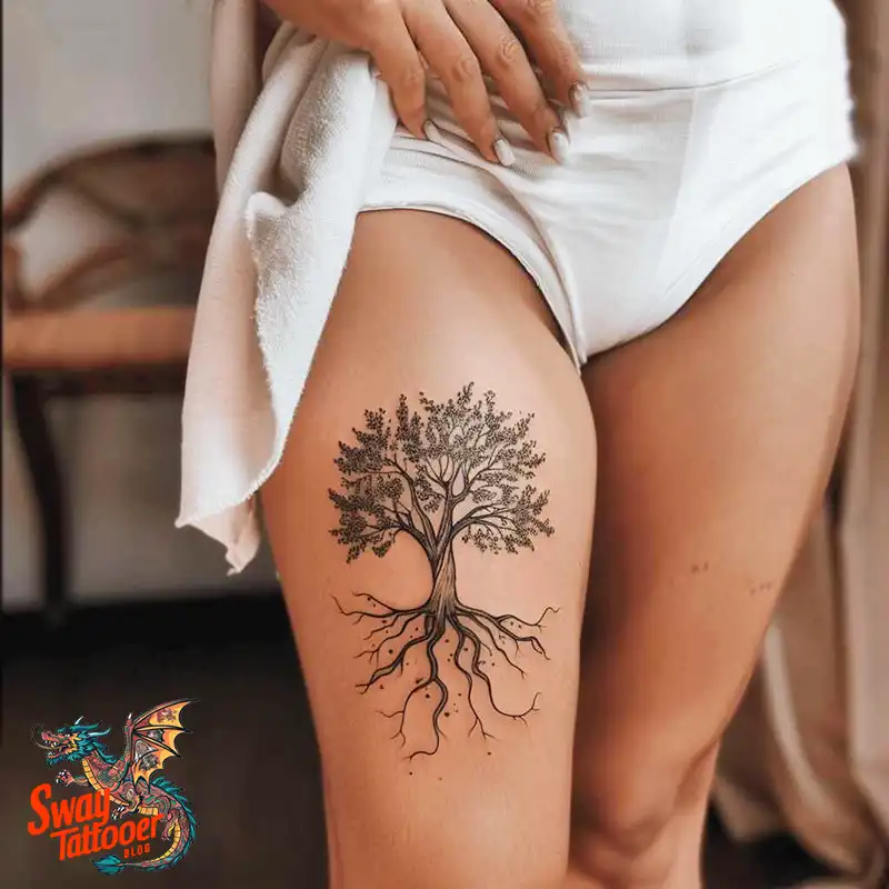 100 Tree on Thigh Tattoo Designs: Nature's Beauty on Skin 9 Tree on Thigh Tattoo