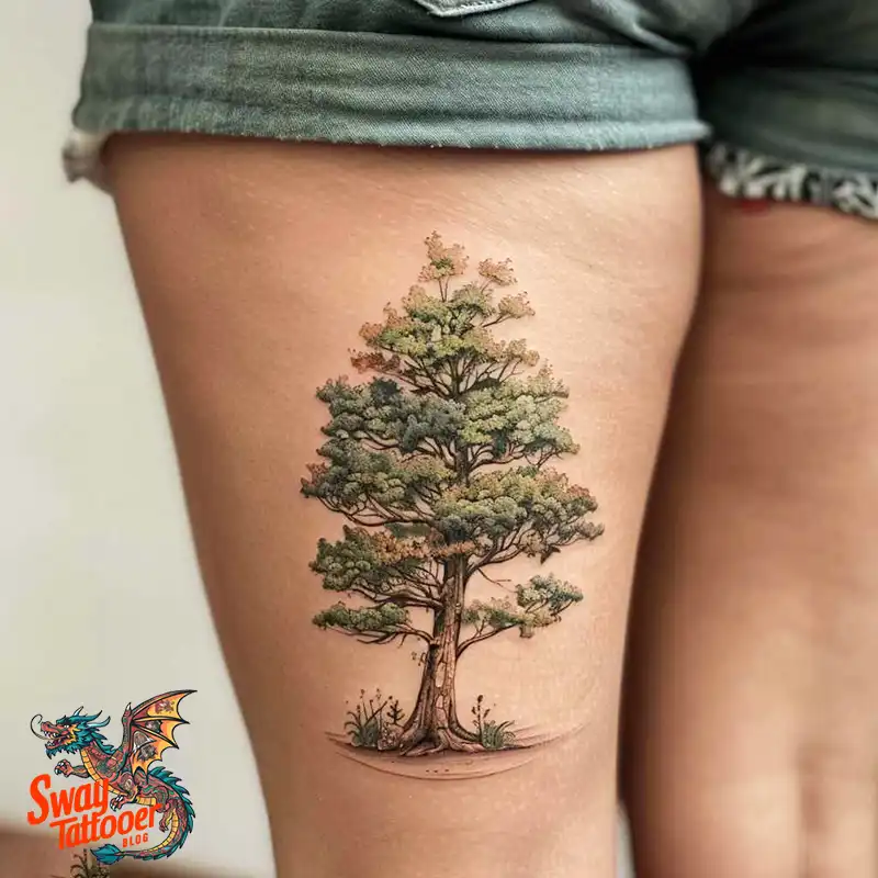 100 Tree on Thigh Tattoo Designs: Nature's Beauty on Skin 80 Tree on Thigh Tattoo