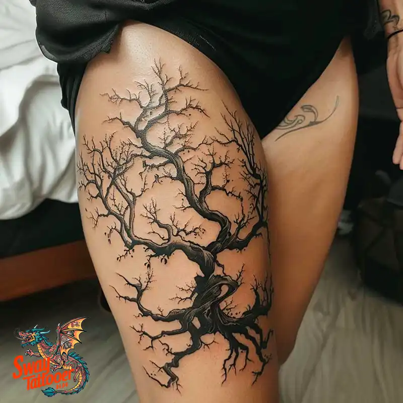 100 Tree on Thigh Tattoo Designs: Nature's Beauty on Skin 5 Tree on Thigh Tattoo