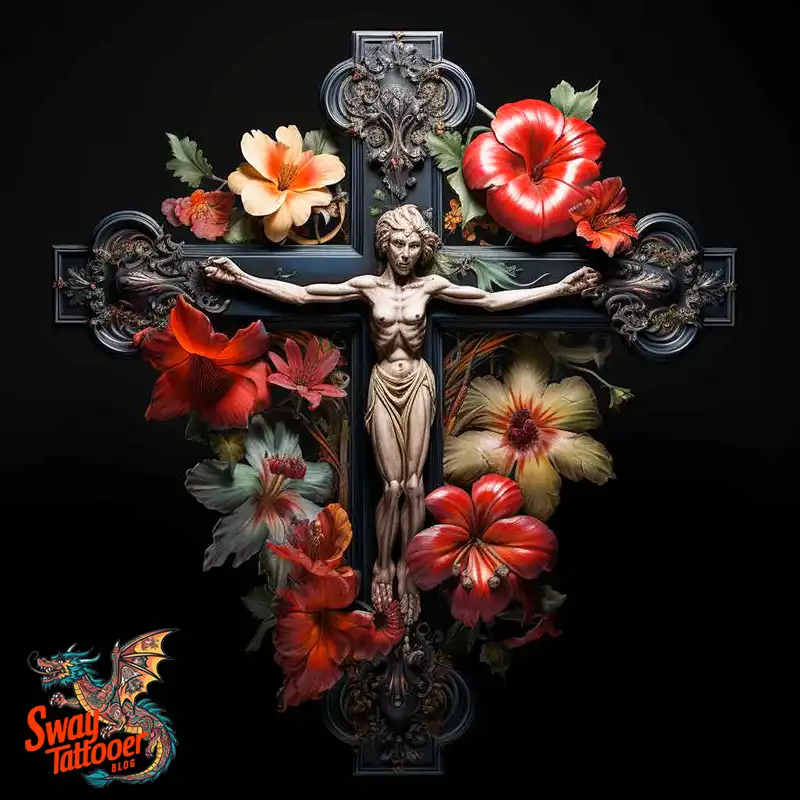 50 Cross with Flowers Tattoos: Blend of Faith and Nature 38 Cross Flower Tattoo