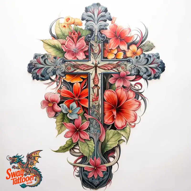 50 Cross with Flowers Tattoos: Blend of Faith and Nature 40 Cross Flower Tattoo