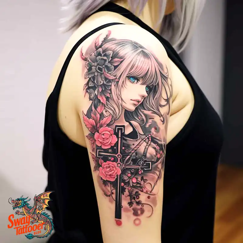 50 Cross with Flowers Tattoos: Blend of Faith and Nature 31 Cross Flower Tattoo
