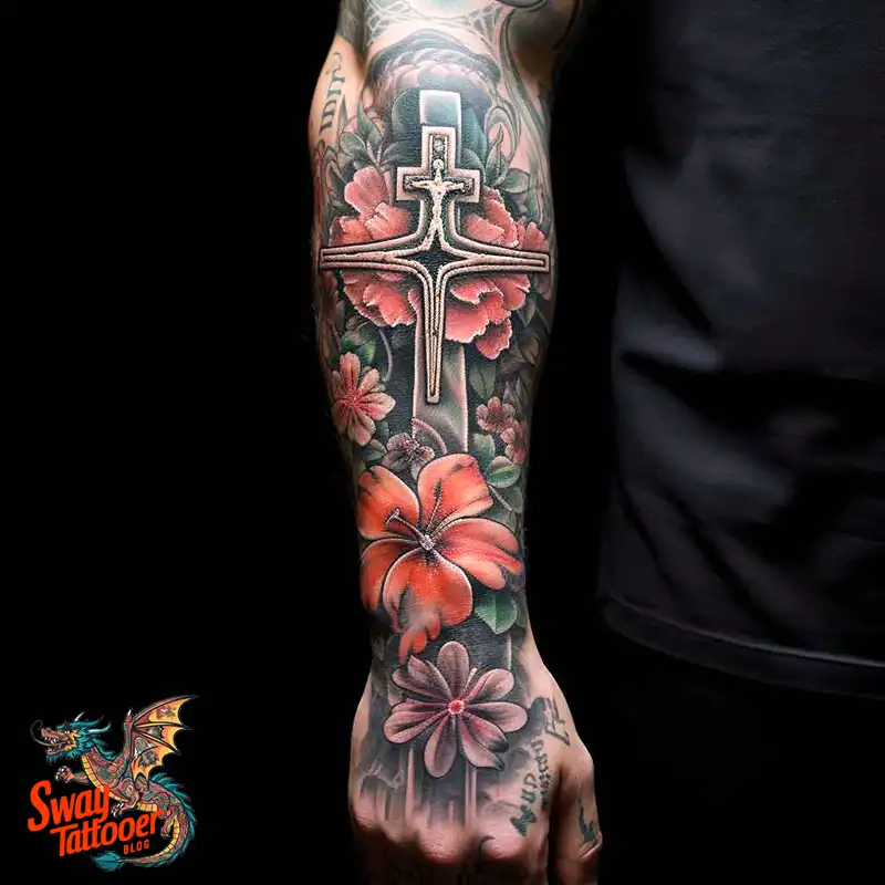 50 Cross with Flowers Tattoos: Blend of Faith and Nature 41 Cross Flower Tattoo