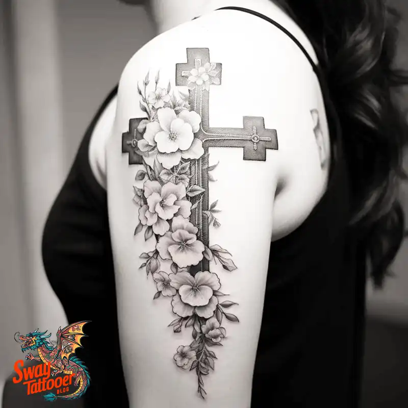 50 Cross with Flowers Tattoos: Blend of Faith and Nature 42 Cross Flower Tattoo