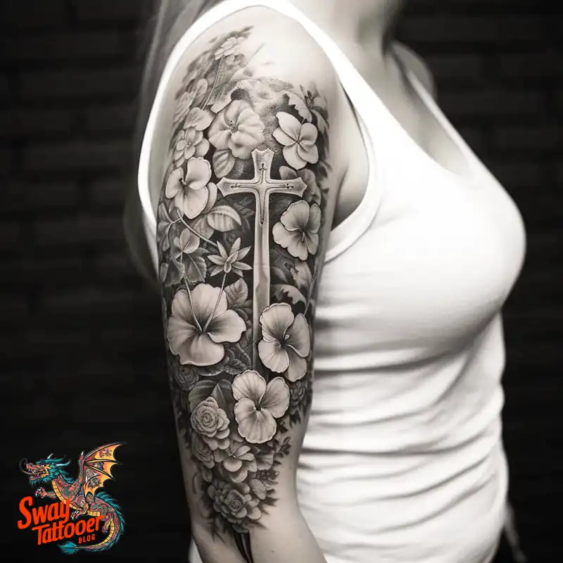 50 Cross with Flowers Tattoos: Blend of Faith and Nature 30 Cross Flower Tattoo