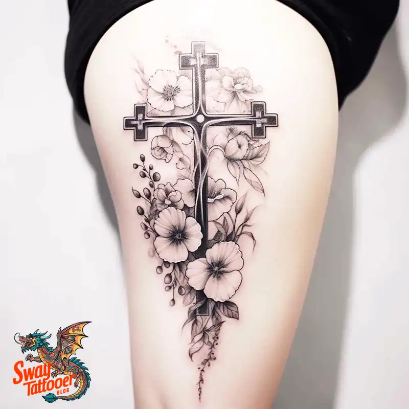50 Cross with Flowers Tattoos: Blend of Faith and Nature 27 Cross Flower Tattoo