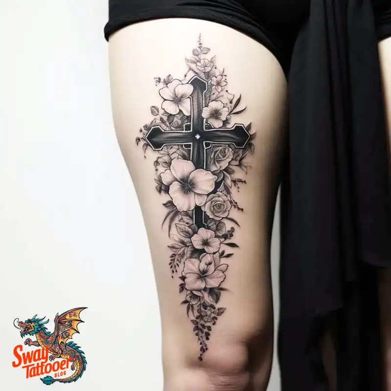 50 Cross with Flowers Tattoos: Blend of Faith and Nature 26 Cross Flower Tattoo