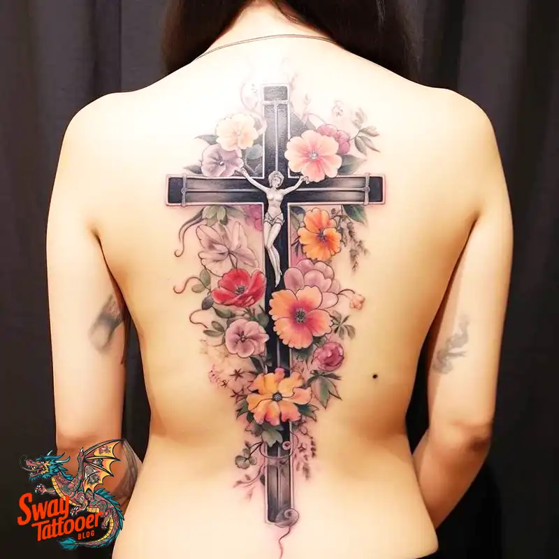 50 Cross with Flowers Tattoos: Blend of Faith and Nature 23 Cross Flower Tattoo