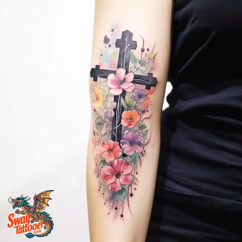50 Cross with Flowers Tattoos: Blend of Faith and Nature 13 Cross and Flower Tattoo
