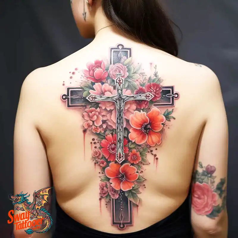50 Cross with Flowers Tattoos: Blend of Faith and Nature 9 Cross and Flower Tattoo