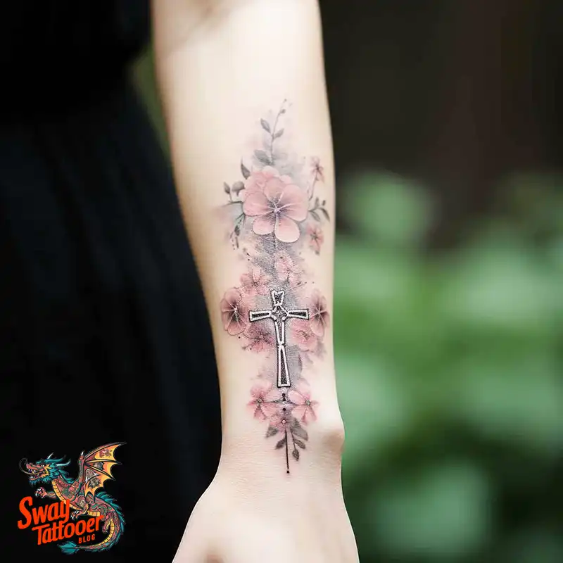 50 Cross with Flowers Tattoos: Blend of Faith and Nature 6 Cross and Flowers Tattoo