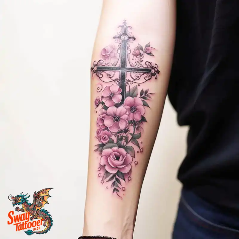 50 Cross with Flowers Tattoos: Blend of Faith and Nature 4 Cross with Flowers Tattoo