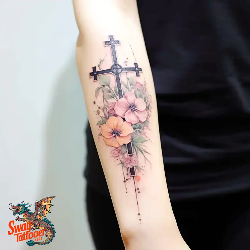 50 Cross with Flowers Tattoos: Blend of Faith and Nature 3 Cross with Flowers Tattoo