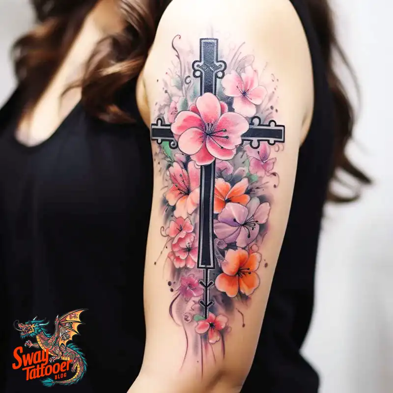 50 Cross with Flowers Tattoos: Blend of Faith and Nature 36 Cross Flower Tattoo