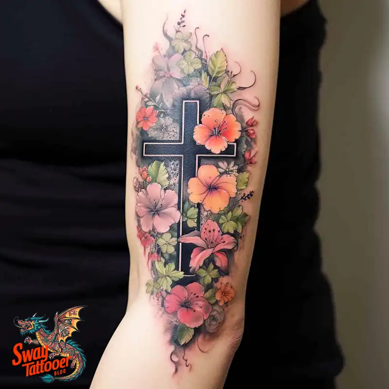 50 Cross with Flowers Tattoos: Blend of Faith and Nature 35 Cross Flower Tattoo