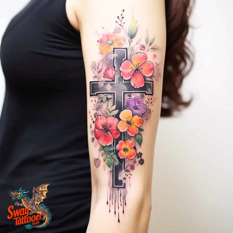 50 Cross with Flowers Tattoos: Blend of Faith and Nature 33 Cross Flower Tattoo