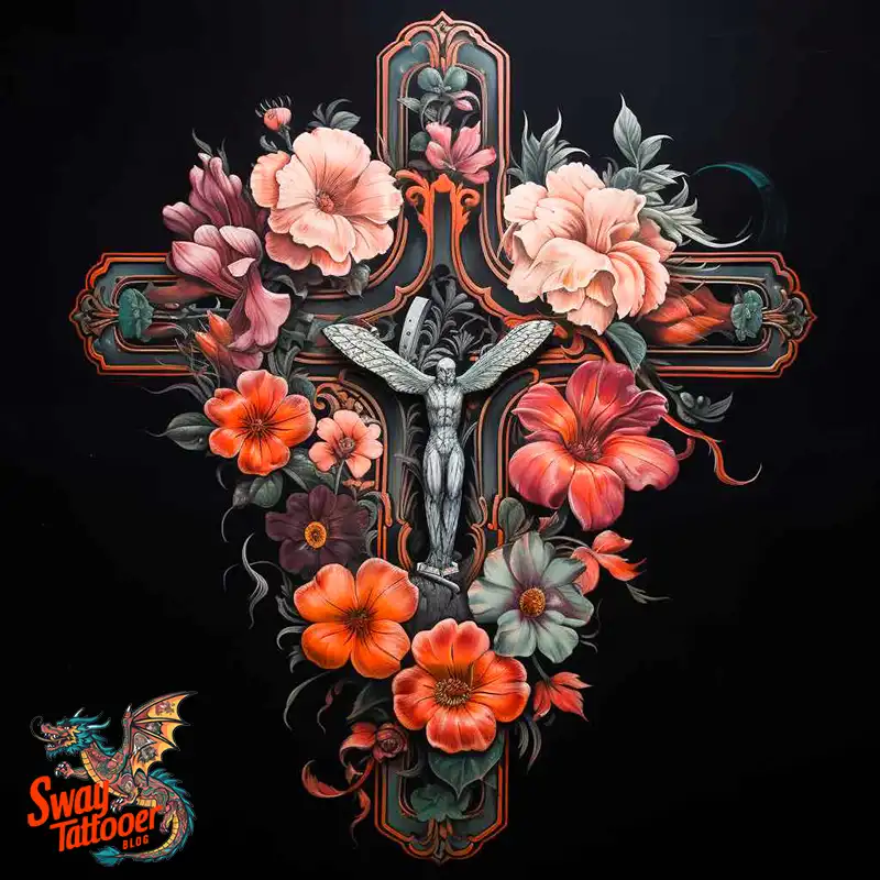 50 Cross with Flowers Tattoos: Blend of Faith and Nature 32 Cross Flower Tattoo
