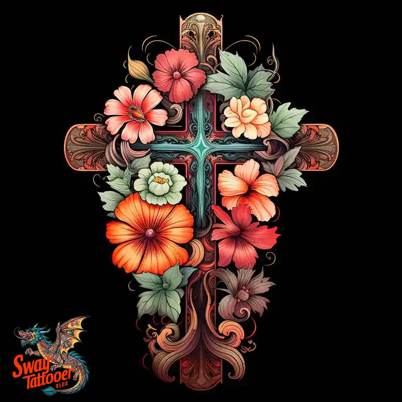 50 Cross with Flowers Tattoos: Blend of Faith and Nature 37 Cross Flower Tattoo