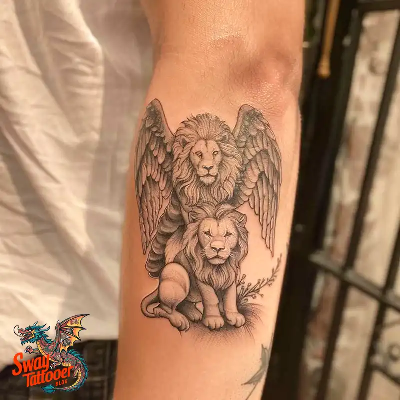 60 Angel and Lion Tattoo Design Ideas: Meaning & History 60 angel and lion1