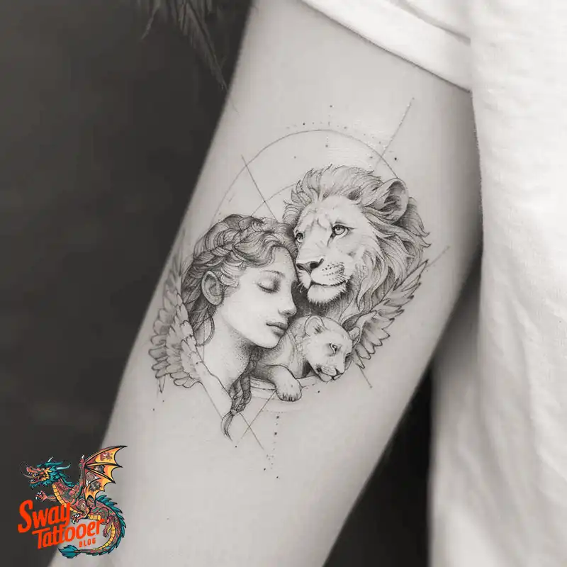 60 Angel and Lion Tattoo Design Ideas: Meaning & History 52 angel and lion10