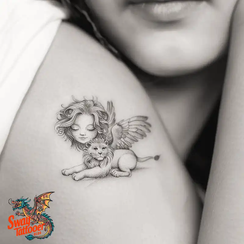 60 Angel and Lion Tattoo Design Ideas: Meaning & History 45 angel and lion16