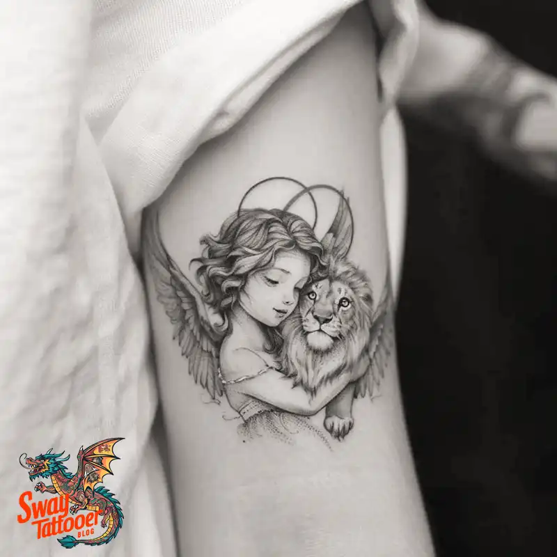 60 Angel and Lion Tattoo Design Ideas: Meaning & History 44 angel and lion17