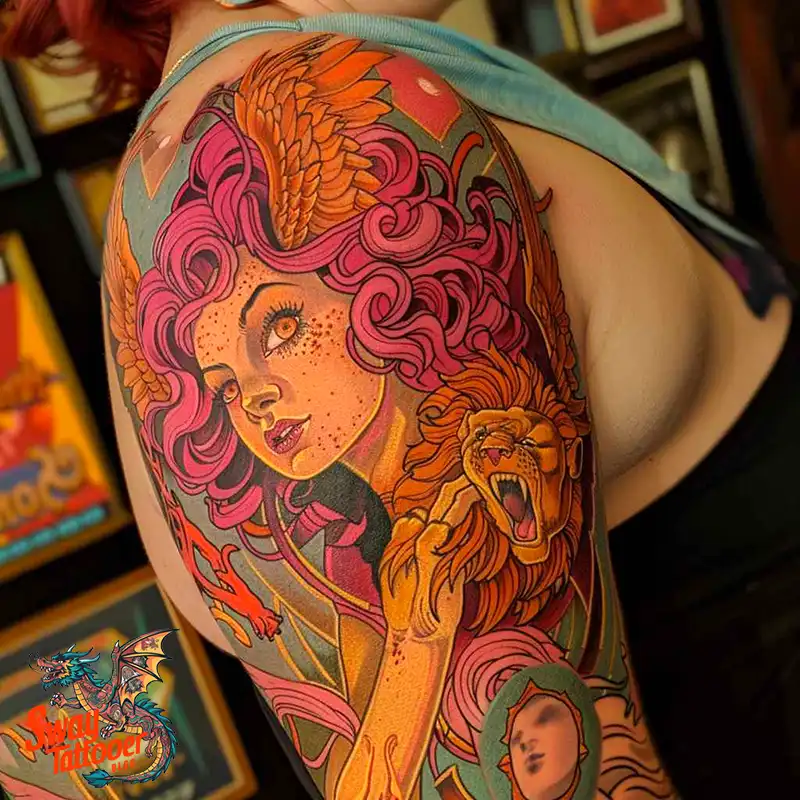 60 Angel and Lion Tattoo Design Ideas: Meaning & History 37 angel and lion19