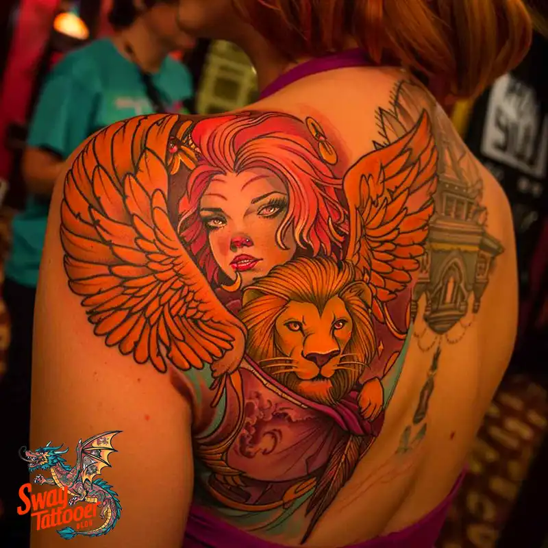 60 Angel and Lion Tattoo Design Ideas: Meaning & History 38 angel and lion20